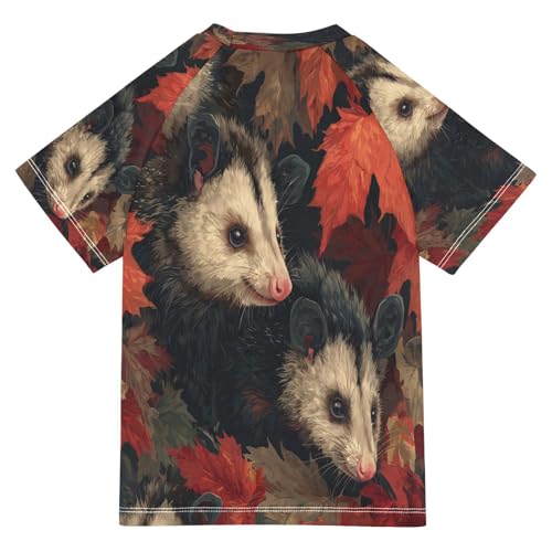 Boys Short Sleeve T-Shirts Leaves Opossum Rat Rashguard Kids Swim Shirts Sun UPF 50+2