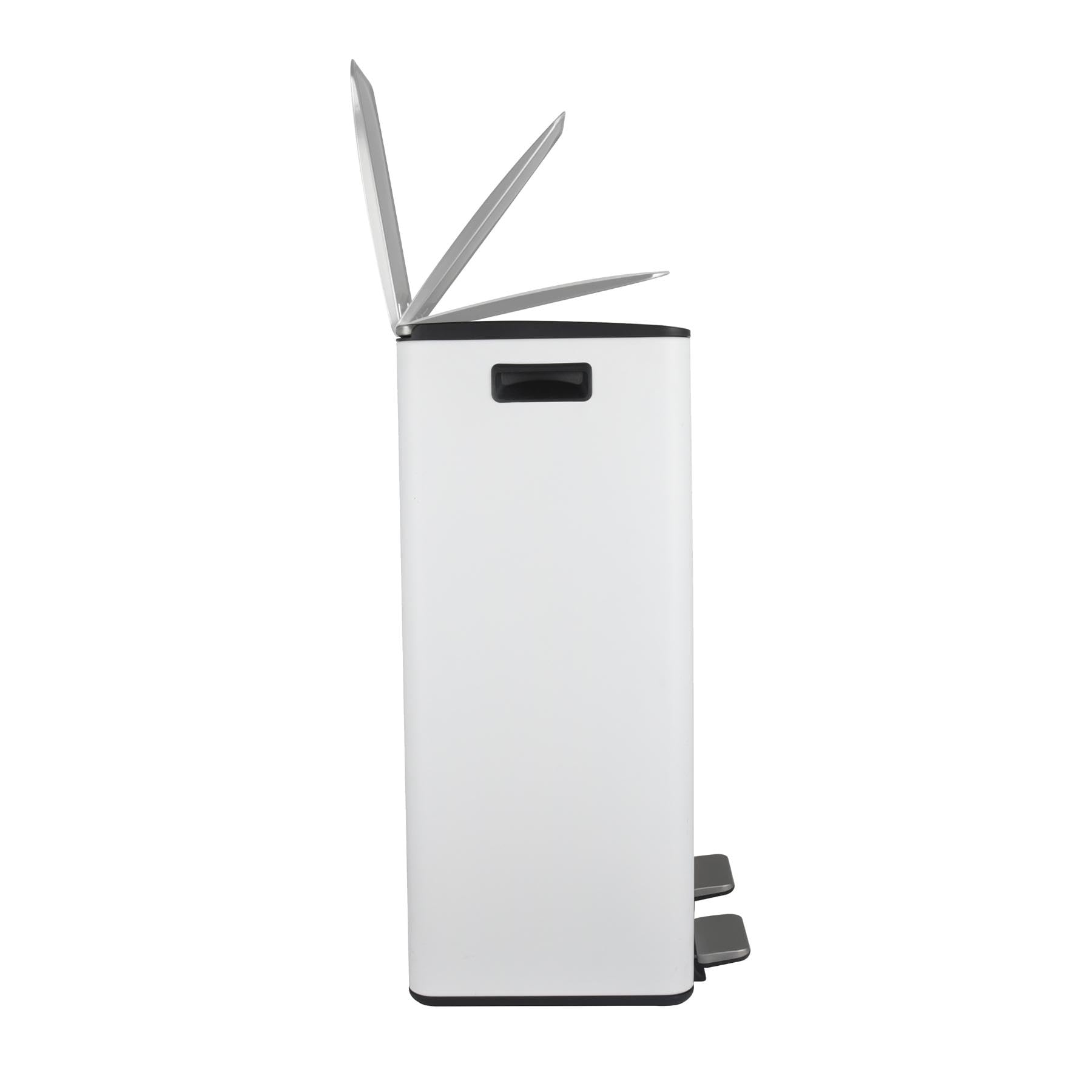 Spirella - Contenedor de reciclaje de cocina con pedal de 60 l (2 x 30 l) - Modelo Aliya - Acero inoxidable cepillado - Tapa de cierre suave - Cubos extraíbles - Asas laterales - Blanco mate