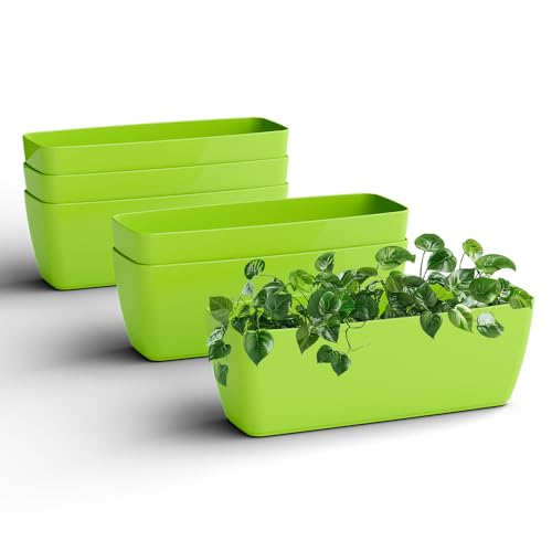 Image of YUCCABE ITALIA SHERA CABI Tray 16 INCH Plastic Flower Tray Pot Unbreakable Rectangular Planter Suitable for Home Garden Seedling Indoor and Outdoor (Green, Pack of 6)