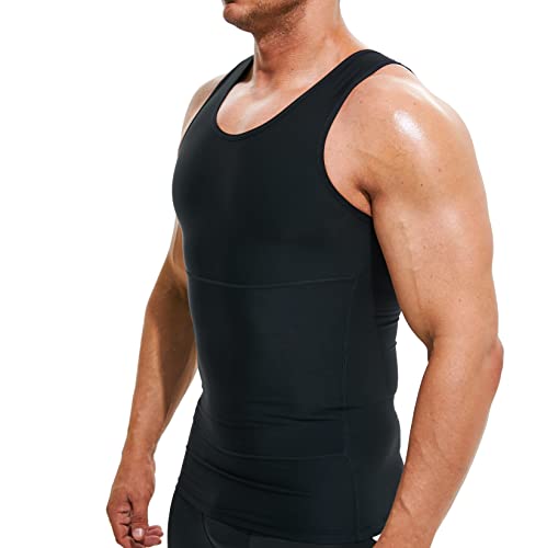 Mens Compression Shirt Slimming Undershirt Body Shaper Vest Workout Tank Tops Shapewear Abs Abdomen Black