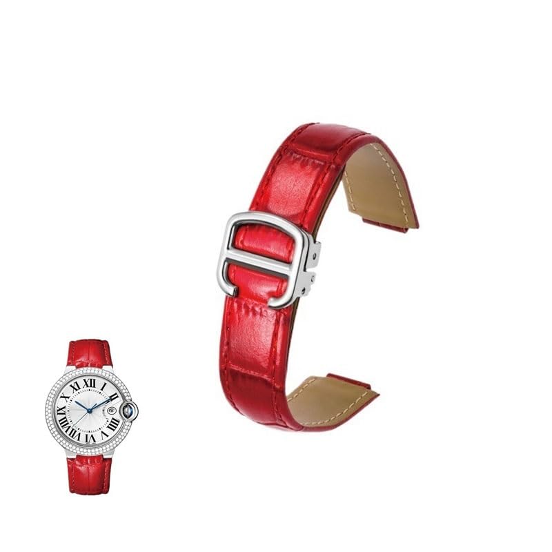 Bracelet Cartier Ballon Bleu en cuir véritable rouge convexe avec boucle déployante chic