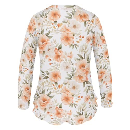 Peach Bloom Flower Floral Girls Long Sleeve Swimsuit UPF 50+ Rashguard Swimwear One Piece Bathing Suit 212172872