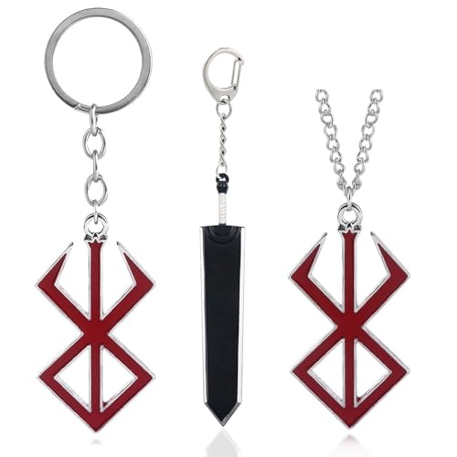 Berserker Guts Sword & Sacrifice Mark Necklace Keychain Set - Gift for Fans