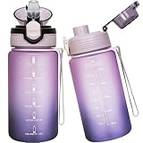 Seekua Sport Tritan Trinkflasche 0.6l mit Strohhalm & Zeitmarkierung, Wasserflasche mit Uhrzeit, Kohlensäure Geeignet Sportflasche für Kinder, Schule, 2 Deckel, 600 ml