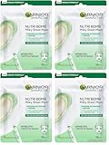 GARNIER Skin Active Nutri Bomb Milky Mask Tissu Reparadora Mascarilla de Tejido con Leche de Almendra Ecológica y Ácido Hialurónico para Pieles Secas y Tirantes 28 g (Paquete de 4)