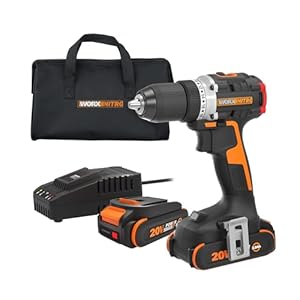 Worx Nitro 20V Cordless 1/2″ Drill Driver With Brushless Motor – Compact & Lightweight Set Only 6″ and 3 lbs. – Power Share Compatible WX130L – Batteries & Charger Included, Black