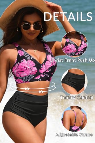 Image of Yonique High Waisted Two Piece Swimsuit-Womens Bikini Set Tummy Control Bathing Suit Modest Full Coverage Bikini 2025