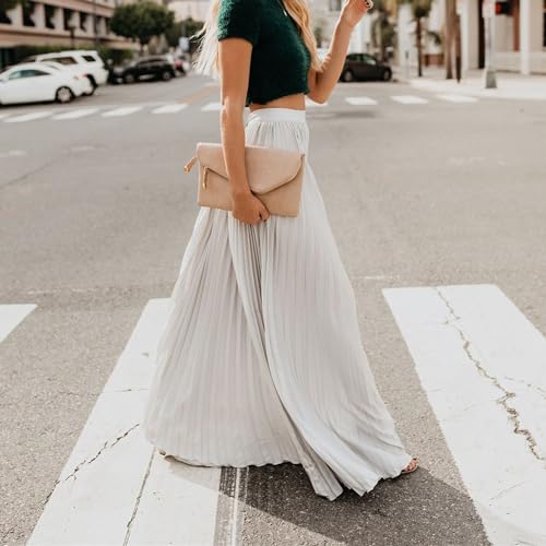 Generic Womens Skirt Midi Long Shirring Skirts High Waisted Swing Boho A Line Skirts Casual Flowy Pleated Chiffon Maxi Skirt3