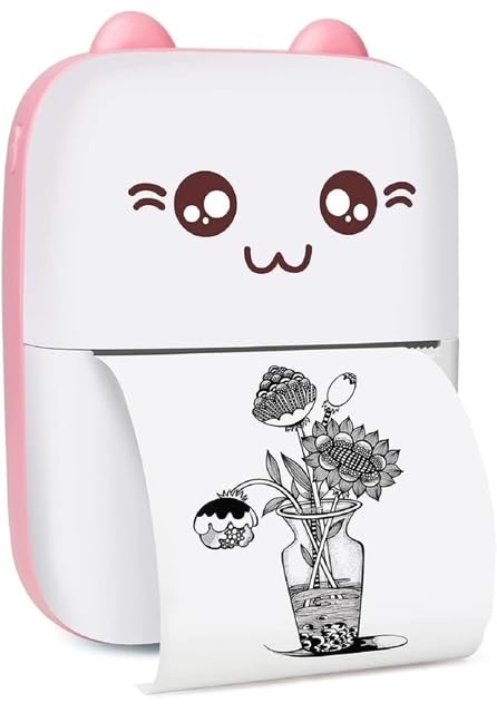 BT Instant Printing, Mini Bluetooth Thermal Printer, Inkfree Printer, Black & White Thermal Printer, Portable Photo/Sketch/Text/Label Printer for Android & iOS System with Long Battery Life (Pink)