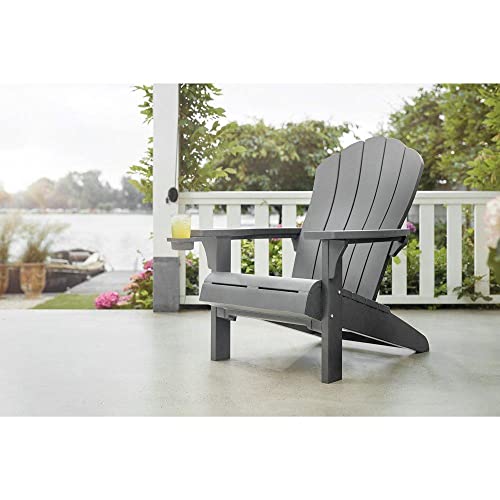 Keter Outdoor Patio Garden Deck Furniture Resin Adirondack Chair With Built-In Cup Holder (Grey) #TOP1