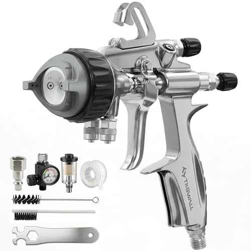 Tilswall Pinto Chrome AB Two-Component HVLP Spray Gun, Ideal for Laboratory Use and Precision DIY Project, Suitable for 1:1 Precise Mixing in Silver M