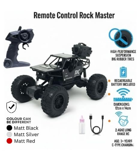 Image of Remote Control Monster Truck Off-Road High Speed Rock Crawler Climbing Car with Attractive Lights, Rechargeable Battery C-Type for 5+ Years | Note: Colour can be Different