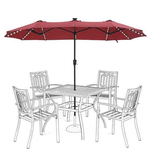 HERA'S PALACE 13ft Patio Umbrella with 120 LED Solar Lights Double Sided Outdoor Umbrella for Patio 8 Colors Changing Table Umbrella Outdoor Patio for Garden Pool