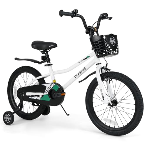 Image of Olakids Kids Bike, 12 14 16 18 Inch Toddlers Bike with Training Wheels Basket Adjustable Seat and Handlebar, Handbrake and Coaster Brake, Children's Bicycle for Boys Girls 3-8 Years Old