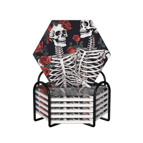 Dessous de verre avec support rose et squelette, idée cadeau originale de table
