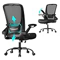 SONGMICS Sedia da Ufficio, Sedia Girevole, Sedia di Rete, Sedia da Computer Ergonomica, Supporto Lombare Imbottito, Funzione Oscillante, Seduta 53 cm, Braccioli Pieghevoli, Nero OBN37BK
