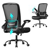 SONGMICS Sedia da Ufficio Girevole, Sedia di Rete da Computer Ergonomica, Supporto Lombare, Oscillante, Seduta 53 cm, Braccioli Pieghevoli, Nero OBN37BK