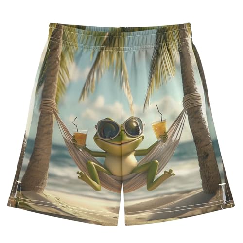 DOMIKING Beach Frog Palm Tree Kids Shorts Pull-on Boys Shorts with Elastic Waist Casual Athletic Pants for Summer Playwear - Main Image