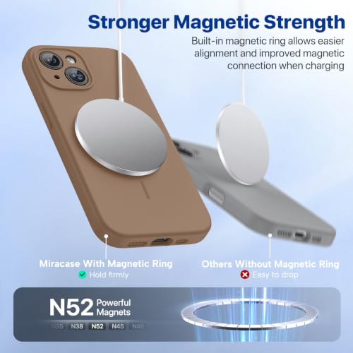 Image of Miracase Magnetic for iPhone 14 Case, [Soft Anti-Scratch Microfiber Lining], Compatible with MagSafe, Liquid Silicone Case Shockproof Drop Protection Phone Case for 14, Chocolate