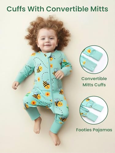 Image of Unisex Baby Bamboo Viscose Long Sleeve Romper, Cute Prints Zipper Footless Jumpsuit, Toddler One-Piece Outfits
