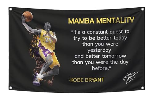 3x5 Feet NBA Basketball Player Sports Flag with Four Brass Grommets - Kobe Mamba Mentality Quote...
