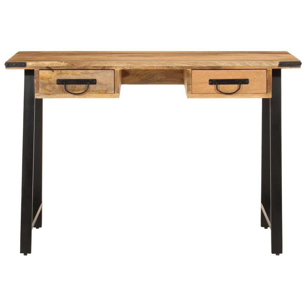Schreibtisch aus massivem Mangoholz mit Eisenbeinen 105x55x70 cm, inklusive 2 Schubladen, Robustes Design, ideal für Home Office, ergonomisches Arbeiten, langlebiges Möbelstück