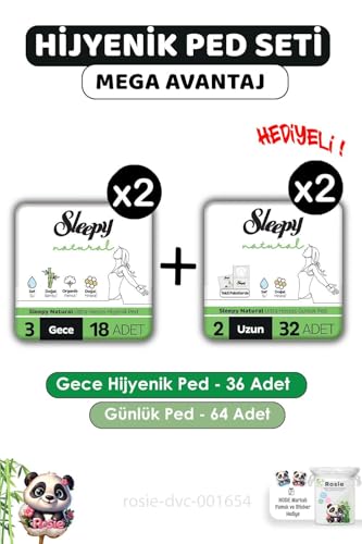 Natural Gece Hijyenik Ped 36 Adet ve Uzun Günlük Ped 64 Adet, Rosıe