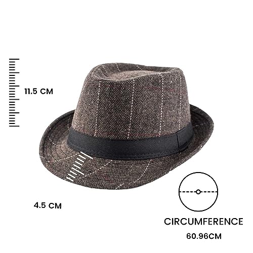 Image of The Tie Hub Fedora Hat for Men Brown Black Threaded Felt Hat | Two-Tone Striped Fedora | Vintage Classic Style
