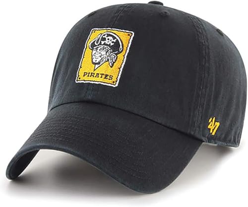 47 Brand MLB Cooperstown Primary Logo Clean Up Adjustable Baseball Cap Hat, Adult One Size Fits All - Pittsburgh Pirates Black