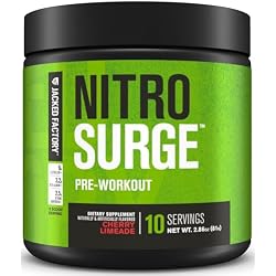 Jacked Factory NITROSURGE Pre Workout Supplement - Endless Energy, Instant Strength Gains, Clear Focus, Intense Pumps - NO Booster & Preworkout Powder with Beta Alanine - 10 Servings, Cherry Limeade