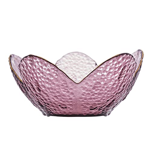 Bowl de Cristal Martelado com Borda Dourada Taj Flor Rosa 16cm x 8cm - Wolff