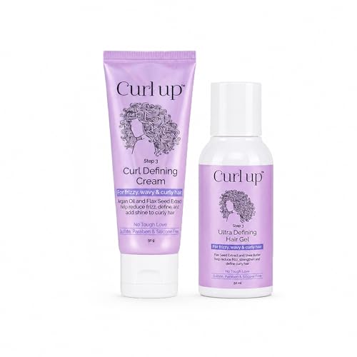 Image of Curl Up Curl Styling Combo with Curl Defining Cream & Ultra Defining Gel | For Dry Frizzy, Wavy and Curly Hair | Sulphate Paraben And Silicone Free | Travel Size - Combo of 2 - (50g + 50ml each)