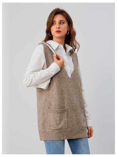 OYOANGLE Women's Deep V Neck Sweater Vest Sleeveless Pullover Sweaters with Pocket Fall Knitted Tank Tops4