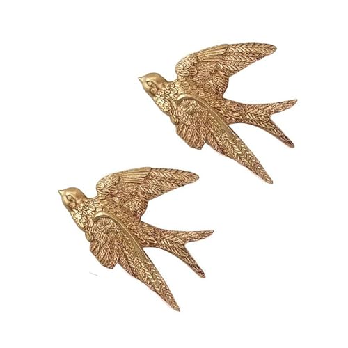 Mrxxjz Vintage Bird Wall Sculptures - 3D Swallow Set of 2 | Antique Brass Finish...