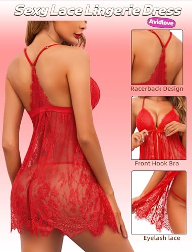 Image of Avidlove Women Sexy Lingerie Babydoll Lace Chemise Eyelash Wedding Brial Lingerie