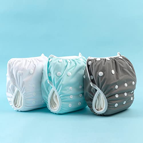 Image of ALVABABY Baby Swim Diapers 3pcs One Size Reuseable Washable & Adjustable for Swimming Lesson & Blue Gray White 3SWY18