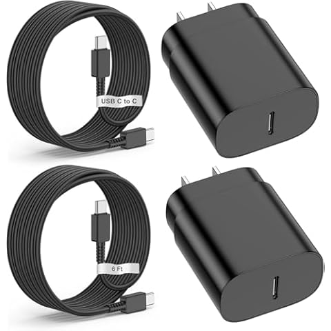 2 Pack 25W USB-C Super Fast Chargers & 6ft Cable for Samsung Galaxy S22, S21, S20, Note 20 - Fast Charging Wall Charger and Android Phone Charging Cable Cover