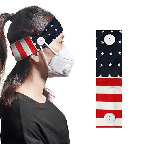 Shownii Headband with Buttons for Face Mask Elastic Hair Bands Ear Protection with Headband Mask Holder for Doctors Nurses 1 Piece or 4 Pieces Option