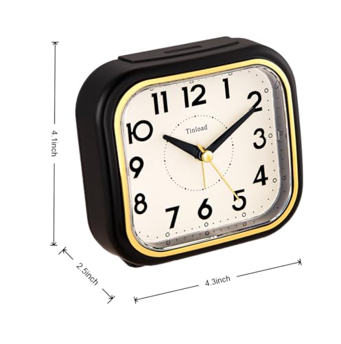 Image of Tinload 4.3 inch Vintage Retro Analog Alarm Clock, Super Silent Non Ticking Clock with Manual Light, Snooze, Battery Operated, Simply Design, for Living Room, Bedroom, Bedside, Desk(Black-V2)