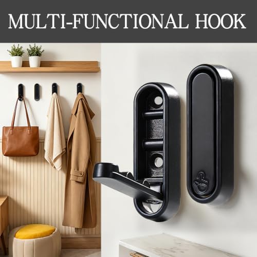 NIZENTA 2PCS Black Foldable Wall Hooks, 90° Foldable Design Screw Mounted, Heavy Duty Wall Hooks for Hanging Coat Towels Clothes Hat Bags Keys for Bedroom, Entryway, Closet - 3