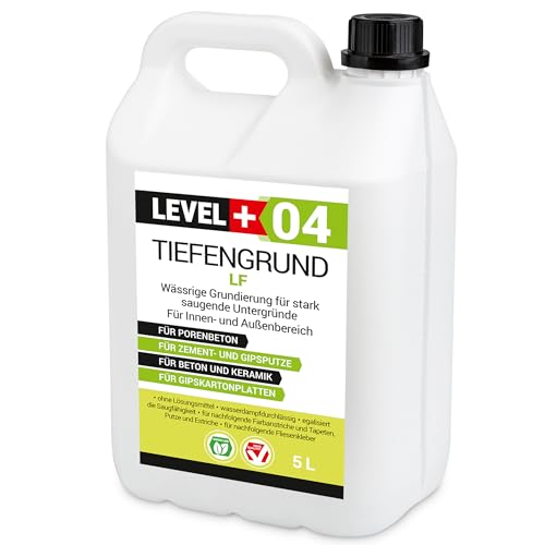 LEVEL PLUS 04 Imprimación de profundidad LF 5L, imprimación para paredes interiores y exteriores, colores profundos, papel pintado, imprimación universal, lista para usar en superficies absorbentes
