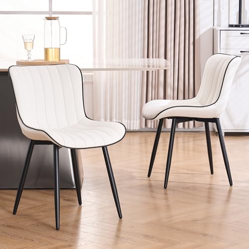 YOUNIKE Modern Dining Chairs Set of 2 Upholstered Armless Kitchen & Dining Room Chairs with Backs Faux Leather Comfy Accent Side Chair for Waiting Living Room Bedroom Café White by YOUNIKE - Used condition - CA$175.55
