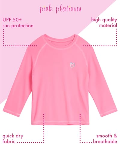 Image of Pink Platinum Girls Rash Guards - 2 Pack Quick Dry UPF50+ Sun Protection Beach Pool Long Sleeve Swim Shirt for Girls