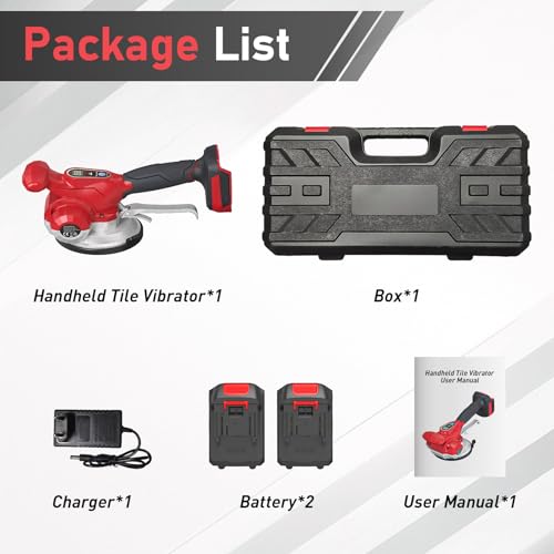 Fliesen Vibrationsgerät, Akku Fliesenrüttler mit 130 mm Saugnapf, 6-fach einstellbare Geschwindigkeit, LCD-Display, 2 Batterien, für Boden, Fliesen, Wand