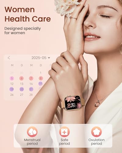 2025 Smartwatch Damen mit Telefonfunktion, 1,85'' Zoll Uhren Damen mit SpO2, 110+ Sportuhr, Herzfrequenz, Schlafmonitor, Menstruationszyklus, IP68 wasserdichte für iOS und Android, Gold – Bild 3