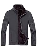 100 % Polyester. LSalas Herren Winterjacke, Sherpa-gefüttert, Polar-Fleece, Stehkragen, Durchgehender Reißverschluss, Outdoor-Sportbekleidung Gr. X-Small, grau