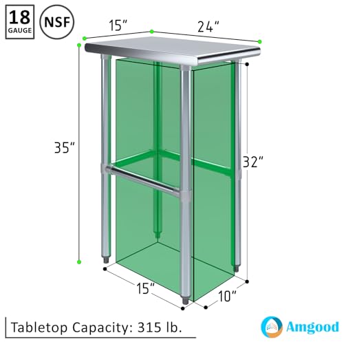 Image of AmGood Stainless Steel Work Table Open Base | Metal Work Bench (Stainless Steel Table Open Base, 15 inch Long x 24 inch Deep)