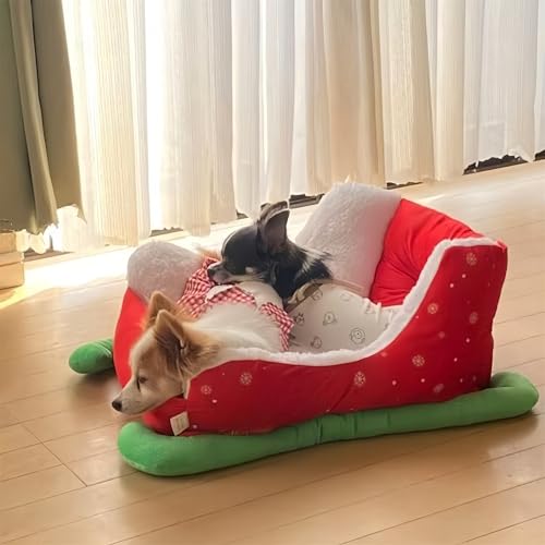 Christmas Sleigh Cat Bed, Festive Plush Comfortable Dog Bed - Christmas Sleigh for Indoor Small Medium Large Pets (Red) - Image 5