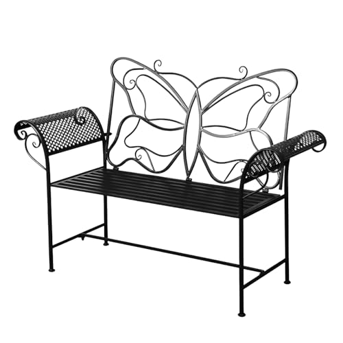 Bancos de jardín para exteriores, silla de parque de hierro inoxidable con respaldo en forma de mariposa, almohadillas protectoras, silla de salón doble para balcón, jardín, porche, patio
