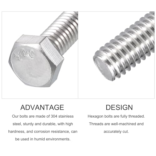 Image of METALLIXITY Hex Head Bolts (5 /16-18 x 5-1 /2 inch) 8Pcs, 304 Stainless Steel 18-8, Fully Threaded, External Hex Drive, Plain Finish, Hex Head Screw Bolt, Silver